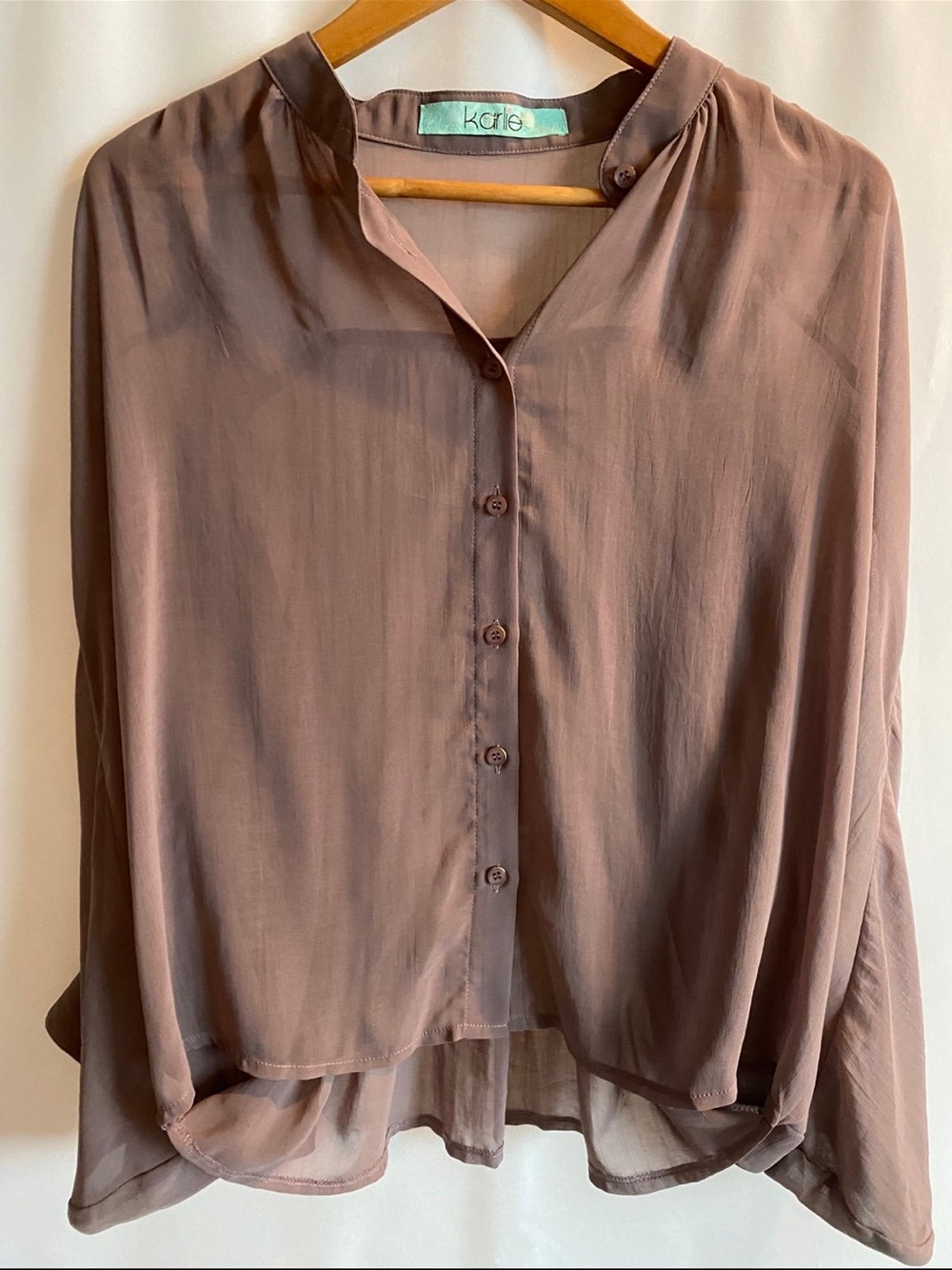 LN Karlie Sheer Boho Dusty Mauve Button-Front Blouse